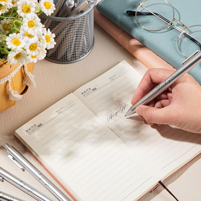 30pcs Thank You Pens Bulk Cute Multicolor Ballpoint Pen for Men Women Server Accessories Employee Holiday Appreciation Gifts for Teacher Office Back to School Party Favor (Silver)