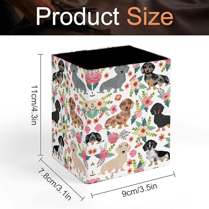 Square Pen Holder & Pencil Organizer for Desk - Office Storage Organizer, Markers/Makeup Brushes/Scissors Holder, Compact Desk Decor Accessories for Home Classroom School(Dachshund)