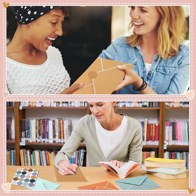 TaoBary 160 Packs Stationery Paper Set (50 Double Sided Stationery Writing Papers 50 Matching Envelopes) 60 Round Dot Sticker, 10 Design (Morandi Color)