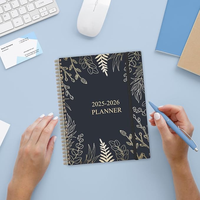 Planner 2025-2026 - Weekly & Monthly Planner from July 2025 to June 2026, Agenda 2025 2026 with Inner Pocket, Elastic Band, 8.5" x 11", White Gold Leaf