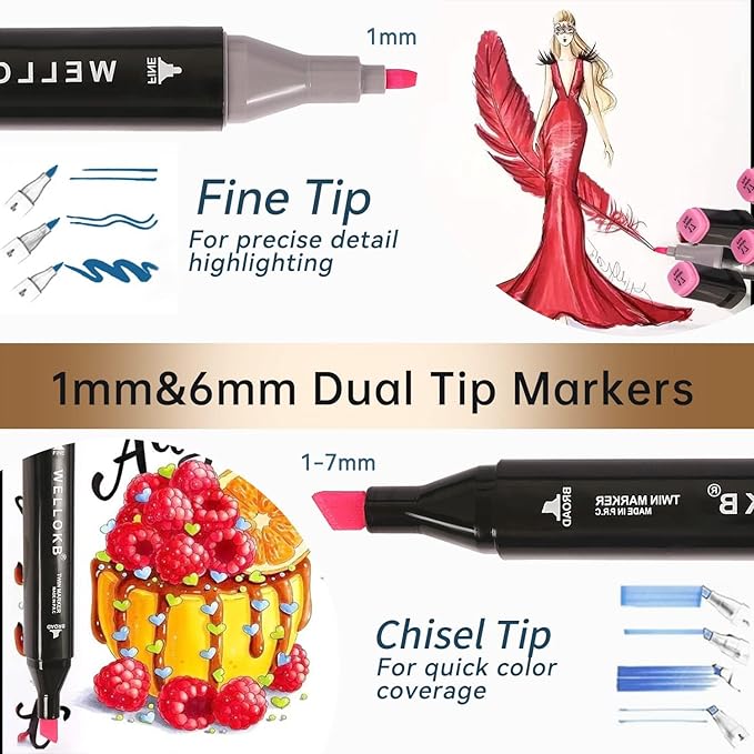 24-colors Art Markers, Dual Tip Coloring Pens for Childs Drawing Pictures(Black Barrel)