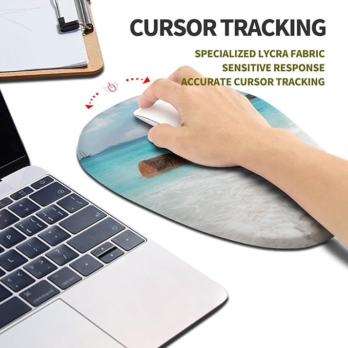 Hokafenle Ergonomic Mouse Pad Wrist Support, Terraced Slope Carpal Tunnel Wrist Pad for Mouse with Unibody Memory Foam, Wrist Rest Pain Relief Mousepad (Beach, 11.8x7.9 in)