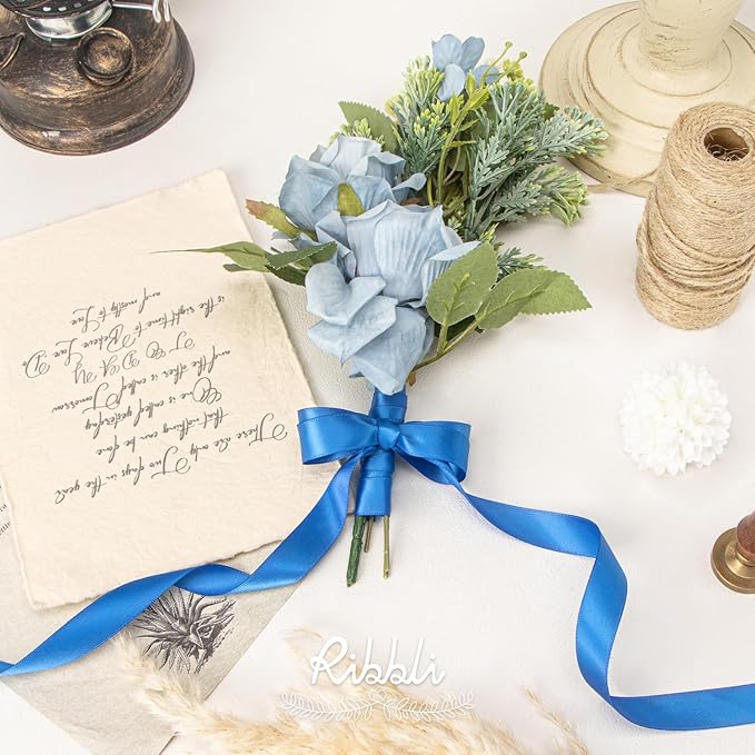 Ribbli Royal Blue Satin Ribbon 5/8 inch x Continuous 25 Yards,Double Faced Satin Use for Craft, Gift Wrapping, Christmas Ornaments, Hair Bows, Bouquet Bows