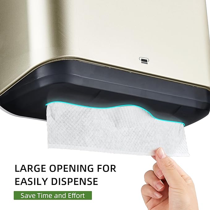 Wall Mount Paper Towel Dispensers - Multifold Tissue Dispenser with Smart Lock, Adhesive No Drilling/Screws Install, Hand Towel Holder for Home Bathroom, Restroom, Office (Gold)
