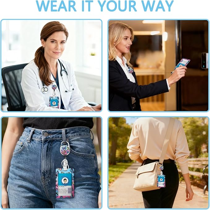 Butterfly ID Badge Holder with Breakaway Lanyard, Fashionable Lanyards for ID Badges Women, Cute Badge Reel Retractable, ID Card Holder Keychain Name Badge Clip, Nurse Teacher Gifts