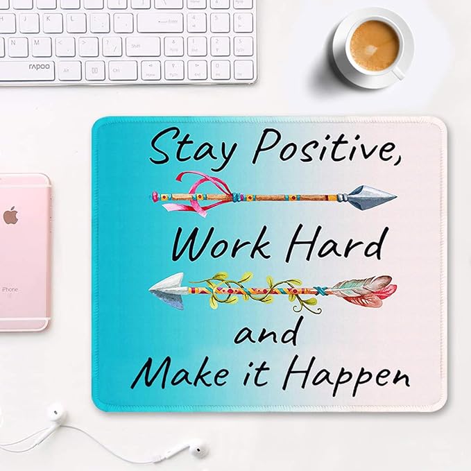 Auhoahsil Mouse Pad, 12 x 10 in Thick Rubber Premium-Textured Non-Slip Stitched Edges Waterproof Square Mouse Mat with Cute Pattern for Gaming Work Computer Office, Larger, Inspirational Quotes