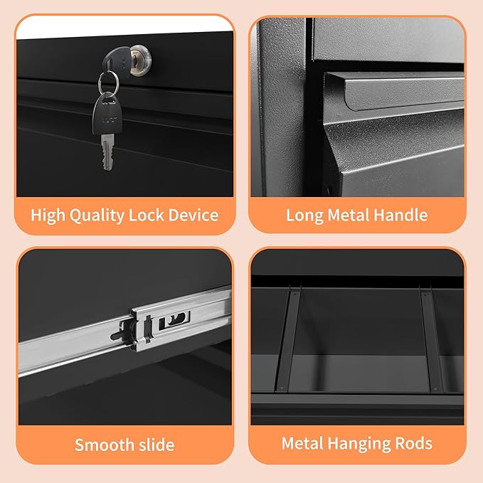 KEIKI 3 Drawer Lateral File Cabinet with Lock, 40.4" Heavy-Duty Metal Filing Cabinet, Wide Storage for Letter/Legal/A4/F4, Silent Full-Extension Slides, Anti-Tilt Safety for Home Office, Black