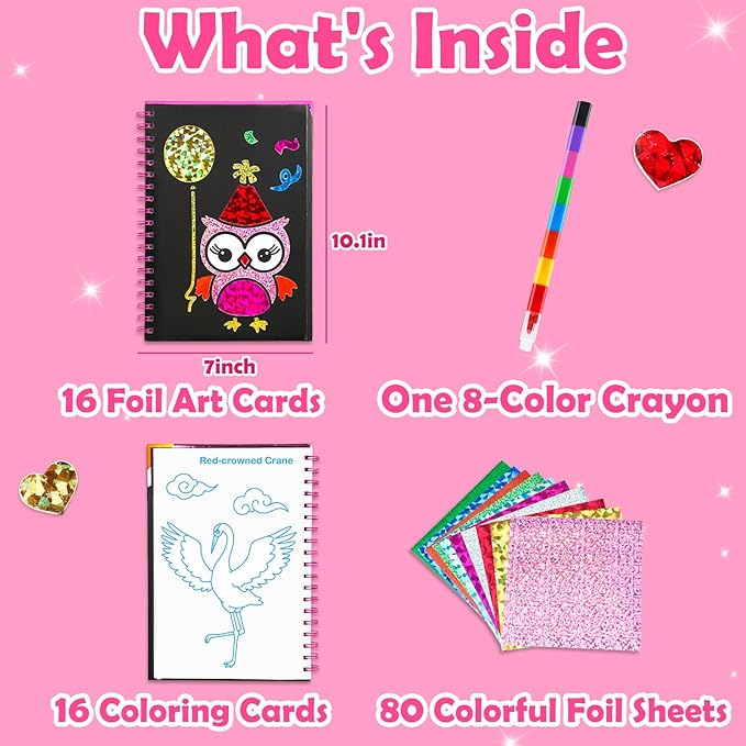 FUNNYB&G Foil Art Craft for Kids - Christmas Crafts Gift Party Favors Stocking Stuffers for Kids Fun Art Supplies Creative Birthday Gift Travel Toys for Girls Boys 4 5 6 7 8 9 Years Old(Birds)