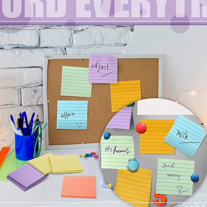 24 Pack Pop Up Sticky Notes 3 x 3 Refills 1200 Sheets Colored Sticky Notes Self Adhesive Memo Pads for Home Office Supplies(Light Colors, Line)