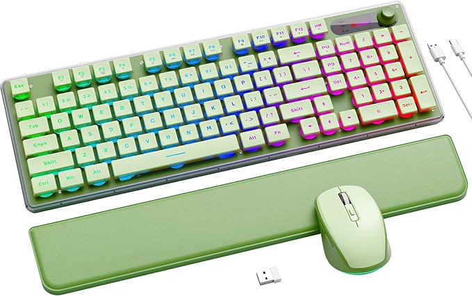 Wireless Keyboard and Mouse Combo - 9 Backlit Effects, Wrist Rest, Double-Shot Keycaps, Metal Panel, Long-Lasting Rechargeable, 2.4G Keyboard Mouse Set for Windows Mac PC Laptop – Sablute (Green)