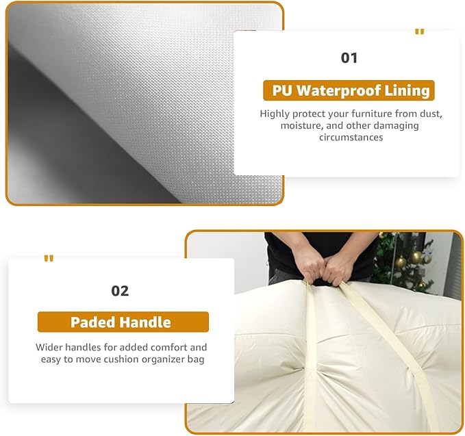 2 Pack Patio Cushion Storage Bags 420D Waterproof Outdoor Storage Bag Furniture Cushion Cover Christmas Tree Storage Bag with Handles and Zipper 60"L x 20"W x 28"H Beige
