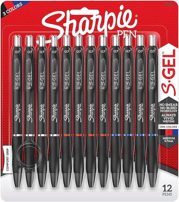 Sharpie S-Gel Gel Pens Writing Drawing Coloring Gel Pens For Journaling Medium Point Pen(0.7Mm) Assorted Colors 12 Count