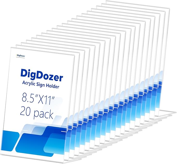 20 Pcs Acrylic Sign Holder 8.5*11inch, Slanted Back Sign Holder, Acrylic Display Stand,Vertical Indicator Stand, Suitable for Shopping Malls, Offices, Restaurants, and Weddings