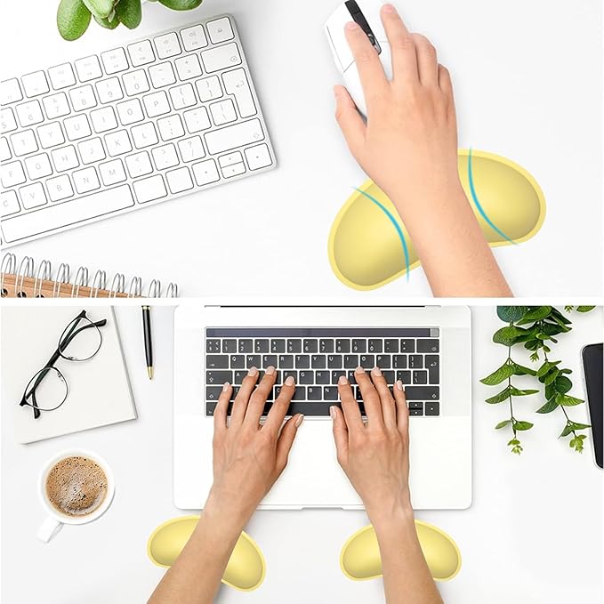 Dapesuom Mouse Wrist Rest, Ergonomic Memory Foam Mouse Wrist Support, Leather Hand Rest Pad Cushion for Gaming, Office, Laptop, Wireless Mouse, Men, Women, Pain Relief & Easy Typing, Lemon Yellow