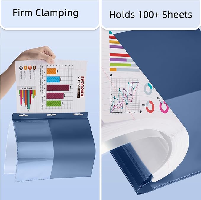 HAUTOCO 12 Pack Plastic Report Covers with 3-Prong Fasteners Clear Front Resume Portfolio Folder for 8.5x11 Letter Size Paper, Presentation Document Report Folders for Office School Use, Navy Blue