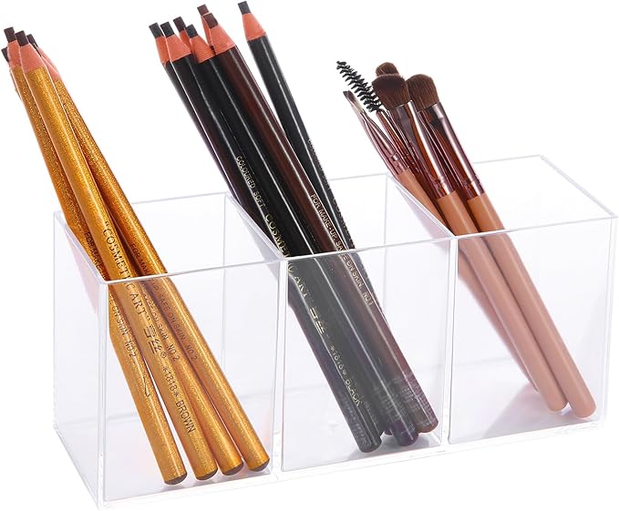 Clear Acrylic Silverware & Pen Organizer Caddy, Transparent Plastic Silverware Holder, Perfect for Office, Bedroom, and Bathroom Storage