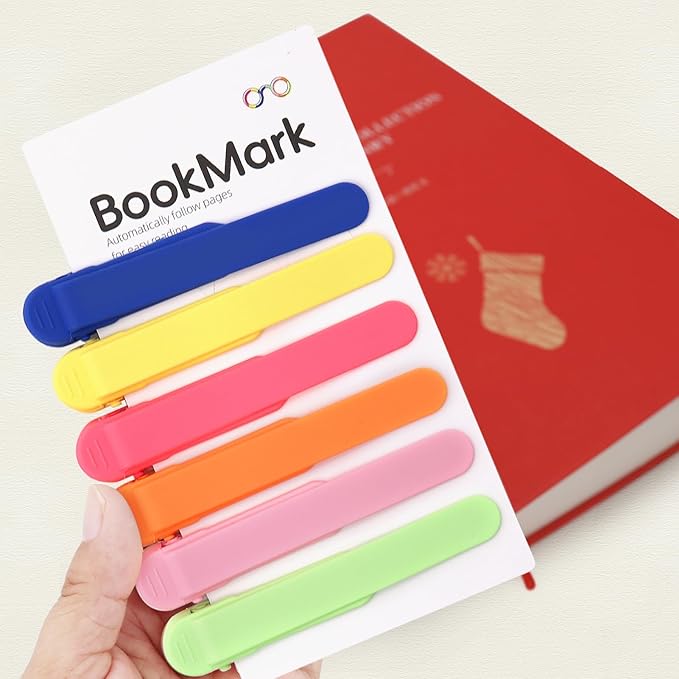 SMUK 6 Pieces Book Page Markers, Unique Silicone Automatic Bookmarks for Women Reading Lovers Men Kids, Book Page Holder Markers Clip Book Marks Reading Accessories Gifts