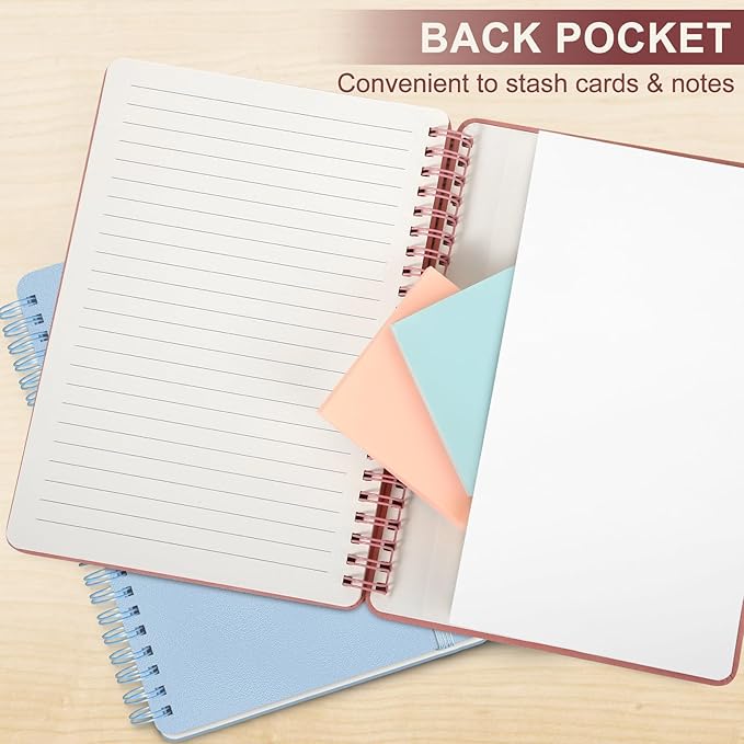 Lined Spiral Journal Notebook, A5 Hardcover Leather Notebook for Work, 5.7''×8.2'', 100GSM Thick Paper Spiral Bound Journaling Notebook for Women Men Office School Note Taking Business, Morandi Pink