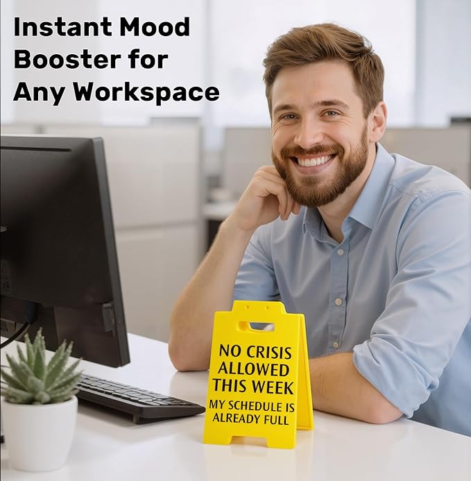 Funny Office Desk Decor No Crisis Allowed This Week Sign, Fun Gag Gifts for Coworkers Teammate Employee Boss Lady Manager Principal, Desk Accessories for Work, Cubicle Decor Birthday Gifts for Women Facility Administrator, Team Office Supplies