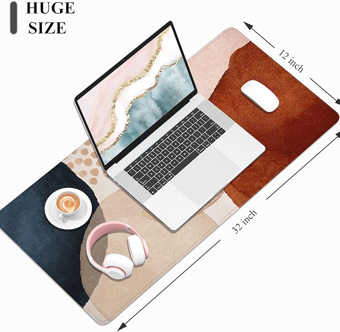 Desk Mat, 32" x 12" XXL Extended Large Gaming Mouse Pad, Desktop Decor Desk Pad, Cute Men Women Office Supplies and Accessories, XL Mouse Mat for Laptop & Keyboard, Modern Abstract Art