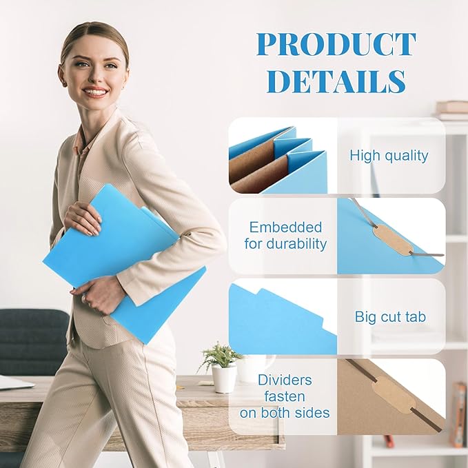Skyygemm 24 Pcs Classification Folders Letter Size, 2 Pocket Dividers Pressboard File Folder with Fasteners, Expanding File Organizer Bulk for Teachers, Clergy, Office, Church, Christmas (Blue)