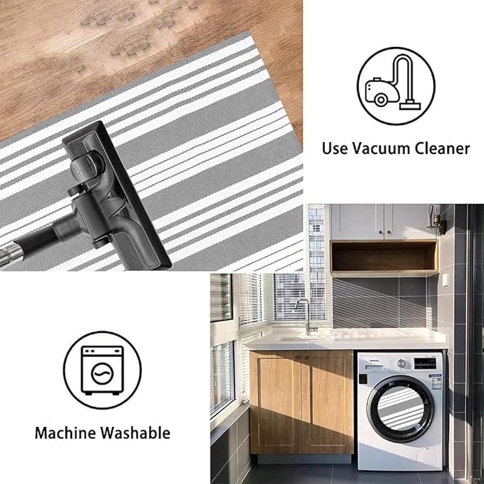 OJIA Christmas Front Door Mat Outdoor 24"x35" Front Door Rug Gray and White Striped Outdoor Rugs Washable Entry Rug Indoor Door Mats Cotton Woven Small Area Rugs for Entrance/Porch/Kitchen/Entryway