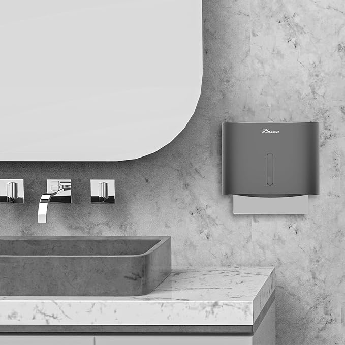 Paper Towel Dispenser Wall Mount, Adhesive No Drilling Multifold Trifold Cfold Commercial Hand Towel Dispenser,Silver-PN6015