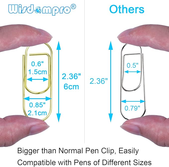 Wisdompro Pen Clip, 12 Pack Stainless Steel Pen Clip Holder for Notebook, Books, Journal, Clipboard, Paper, etc. - Fits Almost Any Pen Size (Gold)