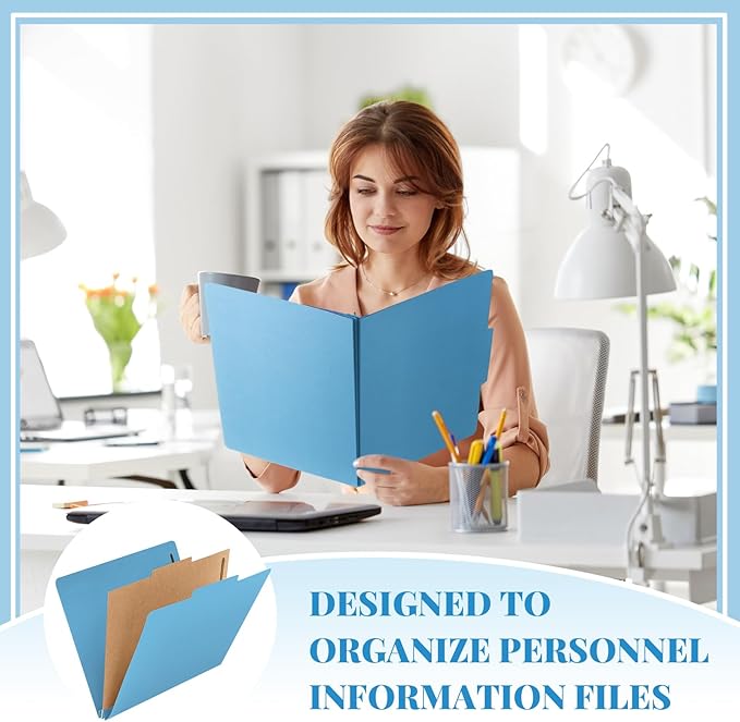 Skyygemm 12 Pack Classification File Folders Bulk with Divider and 2" Expansion, Pressboard Folder with 2 Prong Fasteners for Employee Records Medical Charts Office Document Organization(Blue)