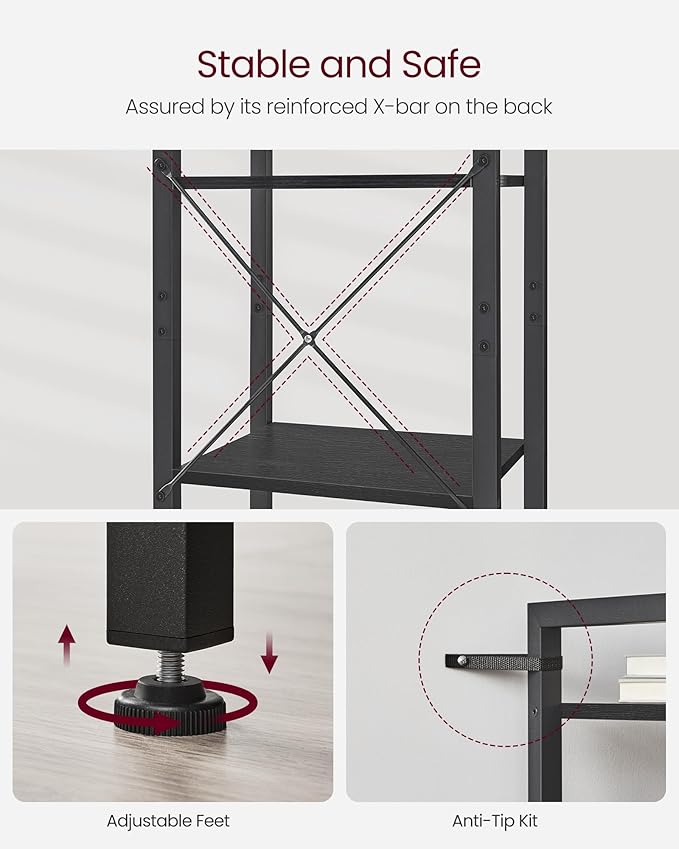 VASAGLE 6-Tier Bookshelf, Bookcase with Steel Frame, Book Shelf for Living Room, Home Office, Study, 11.8 x 15.7 x 73.2 Inches, Industrial Style, Ebony Black and Ink Black ULLS101B56