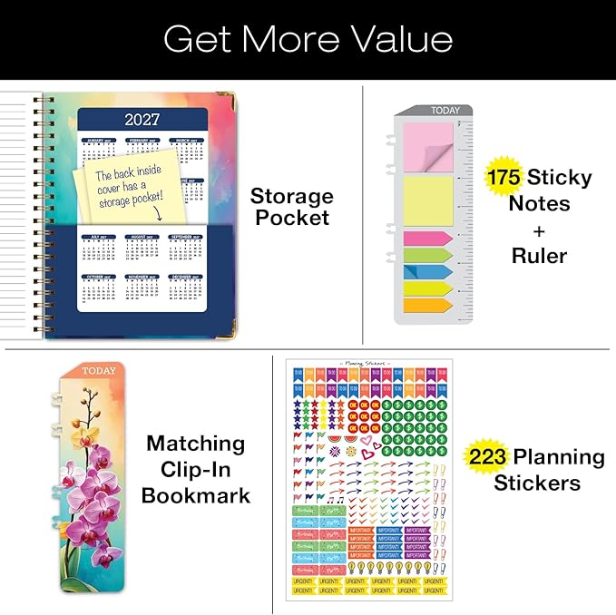 HARDCOVER 2026 Planner, 8.5"x11": 14 Months (November 2025 - December 2026), Daily Weekly Monthly Planner, Yearly Agenda, Bookmark, Pocket Folder and Sticky Note Set (Orchid)