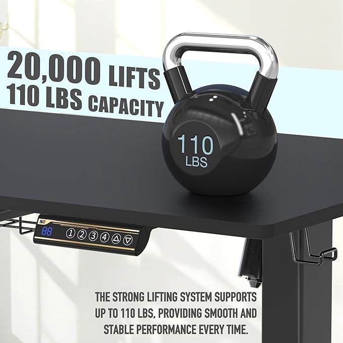 SHW 48-Inch Electric Height Adjustable Standing Desk with Drawer, Memory Preset and Cable Management Tray, Black