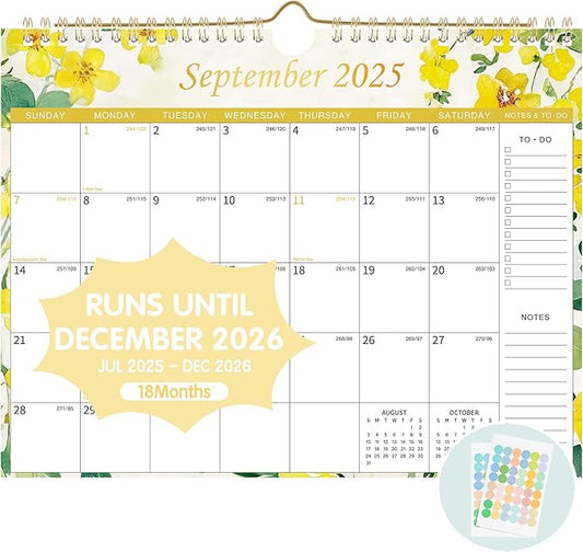 deli Calendar 2025-2026, 18 Months Calendar from July 2025 to December 2026, 11" x 8.5" Wall Calendar with Stickers, Calendar Planner for Home, Office, Classroom