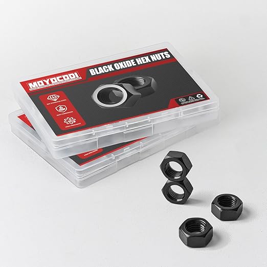 #8-32 (100 Pack) Hex Head Nuts, Black Oxide 304 Stainless Steel 18-8 Hexagon Nuts, Hex Drive, Standard Inch Coarse Thread