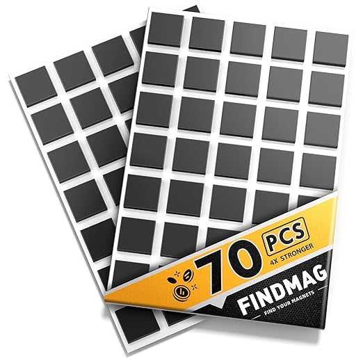 70Pcs Magnetic Squares, Magnets with Adhesive Backing, Flexible Magnetic Tape for Crafts, Magnetic Strip for DIY Projects, Hanging & Organizing Light Objects (Each 20 x 20 x 2mm)