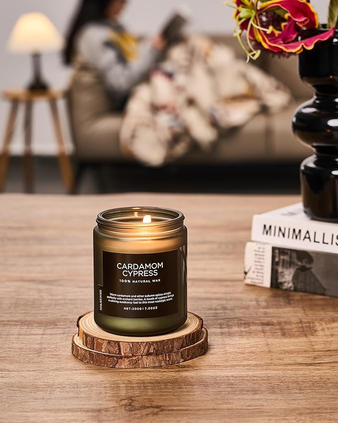 M&SENSE Cardamon & Cypress Single Cotton Wick Natural Soy Wax Autumn Fragrance Candle for Home Decor, Fall Scented Gift for Holiday 7.05oz 50 Hours Burn Clean Non Toxic Candle