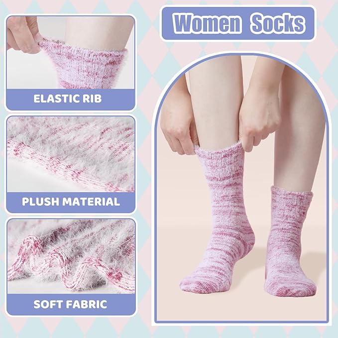 ICEIVY 5 Pair Fuzzy Cozy Socks for Women - Warm Comfy Soft Casual Home Sleep Winter Wool Socks - Gifts for Women