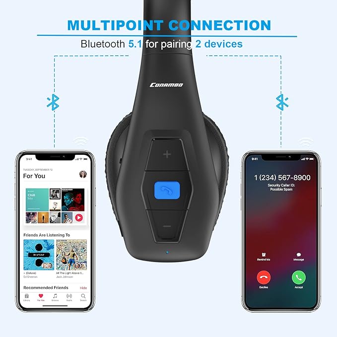 Conambo Noise Cancelling Bluetooth Headset V5.1, 35Hrs HD Talktime CVC8.0 Dual Mic Hands-Free Wireless Headset, Bluetooth Headphones with Mute Button for Cell Phones Business Home Office Trucker