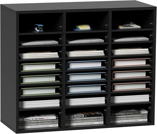 VEVOR Literature Organizers, 24 Compartments Office Mailbox with Adjustable Shelves, Wood Literature Sorter 29x12x24.4 inches for Office, Home, Classroom, Mailrooms Organization, EPA Certified Black