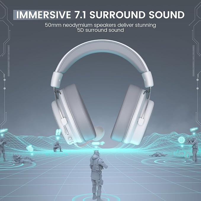 EKSA USB Gaming Headset for PC, Computer Gaming Headphones with Detachable Microphone Noise Cancelling, 7.1 Surround Sound, 50MM Driver, Wired Headset for PS4 PS5, Xbox One, Laptop (White)