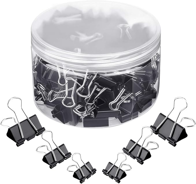 TecUnite 150 Pcs Binder Clips Assorted Sizes Black Paper Clamps Clips Large Medium Small Clips Office Supplies
