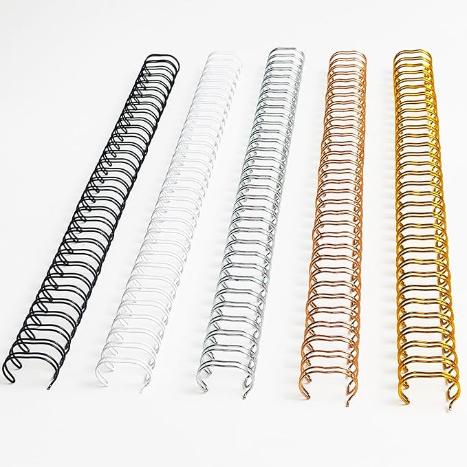 Binditek 50 Pack Double Loop Wire Binding Spines, 1/2 Inch Binding Wire for Letter Size, 3:1 Pitch, 100 Sheet Capacity, 32-Loop, 5 Assorted Colors (Black,Gold,Silver,White,Rose Gold), for Coworkers