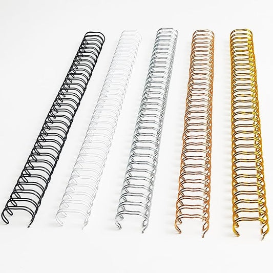 Binditek 50 Pack Double Loop Wire Binding Spines, 1/2 Inch Binding Wire for Letter Size, 3:1 Pitch, 100 Sheet Capacity, 32-Loop, 5 Assorted Colors (Black,Gold,Silver,White,Rose Gold), for Coworkers