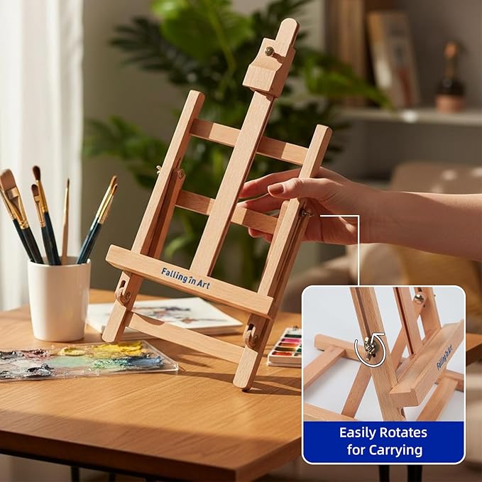 Falling in Art Painting Set for Kids with Table Easel-Acrylic Painting Starter Kit with Art Smock, 12 Acrylic Paints, 12 Water Soluble Colored Pencils, Paint Brushes, Canvas Panels and Watercolor Pad