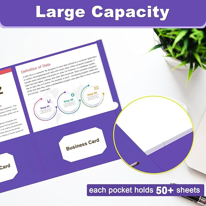 Folders with Pockets, LAYZZ 60 Pack Paper Pocket Folders, 2 Pocket Folders Fits Letter Size Paper, for School Office and Home (Purple)