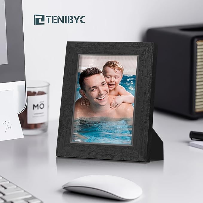 5x7 Picture Frames Set - 3 Pack - Black Solid Wood Poster Frame - Tempered Glass - Exclusive Woodgrain - Rooms, Offices, Gallery, Studio, and Hallway, Wall Display Decor