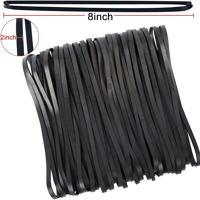 AMUU Rubber Bands Large Black 50 Pack 8inches Rubbers Bands for Trash Cans Elastic Rubber Bands for Office Supplies Folders Cat Litter Box