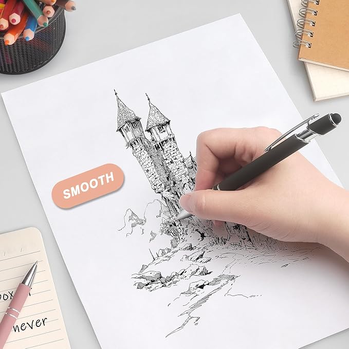 Bribobo Ballpoint Pen 2-in-1 Stylus Retractable Ballpoint Pen with Stylus tip, Metal Stylus Pen for Touch Screens, 1.0 mm Black Ink (Pastel Color) 6 Pack