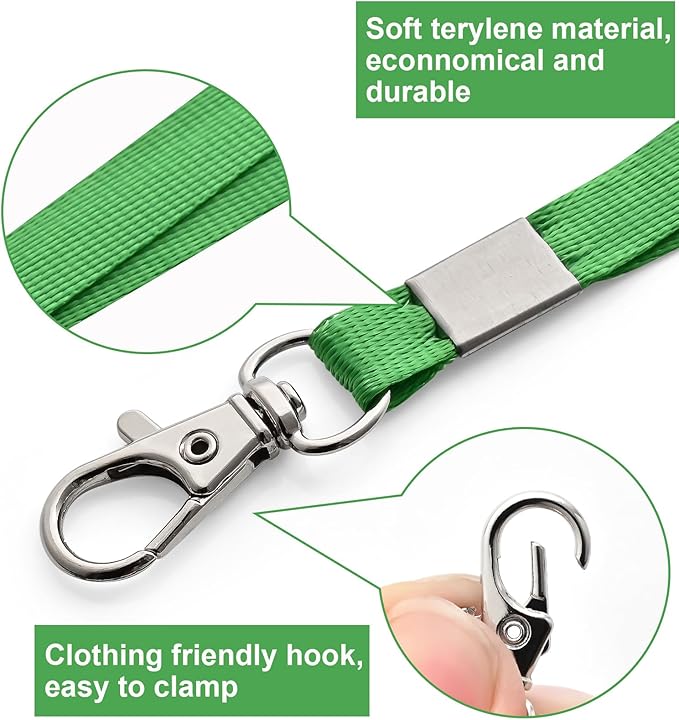 100 Pack Lanyards for ID Badges with Clear Name Tags, Reusable Lanyards Horizontal ID Card Badge Holders Plastic Name Badges for Men Women Kids Business School and Office Supplies (Green)