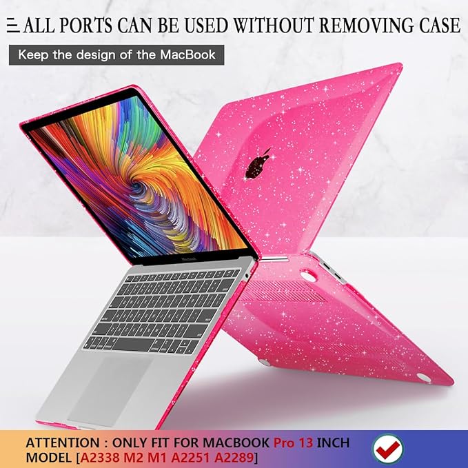 CISSOOK Compatible with MacBook Pro 13 inch Case M2 M1 2025-2016 Release A2338 A2251 A2289 A2159 A1706 Model with Touch Bar, Sparkly Plastic Hard Shell &Keyboard Cover, Rose Pink Glitter